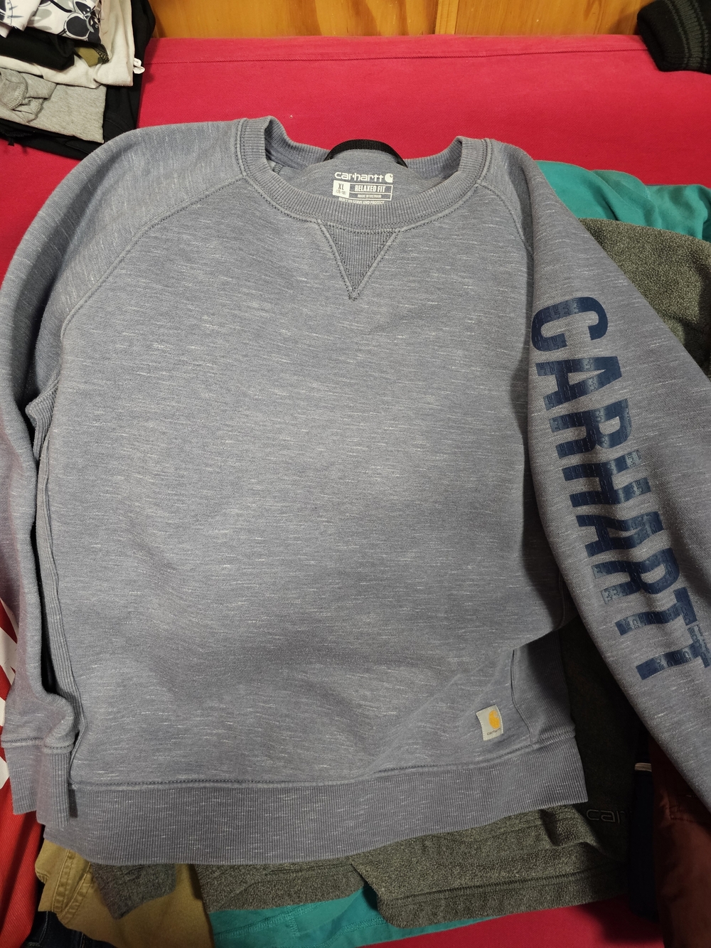 Carhartt Women's Heather Blue Logo Sleeve Crewneck Sweatshirt